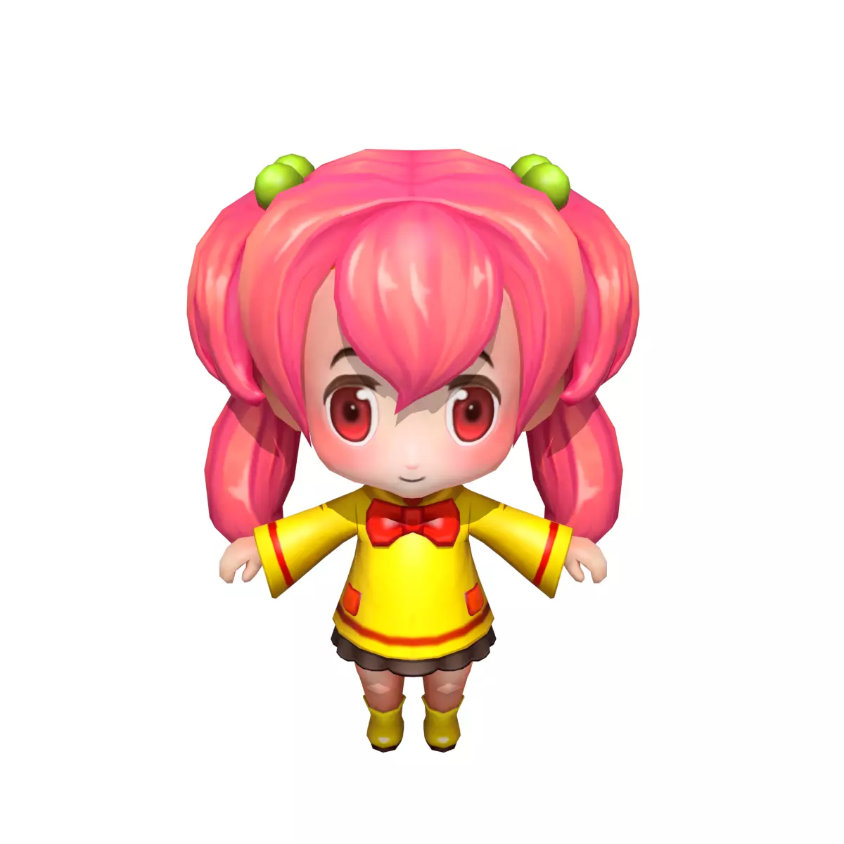 Cartoon yellow dress long-haired little girl Low-poly 3D model