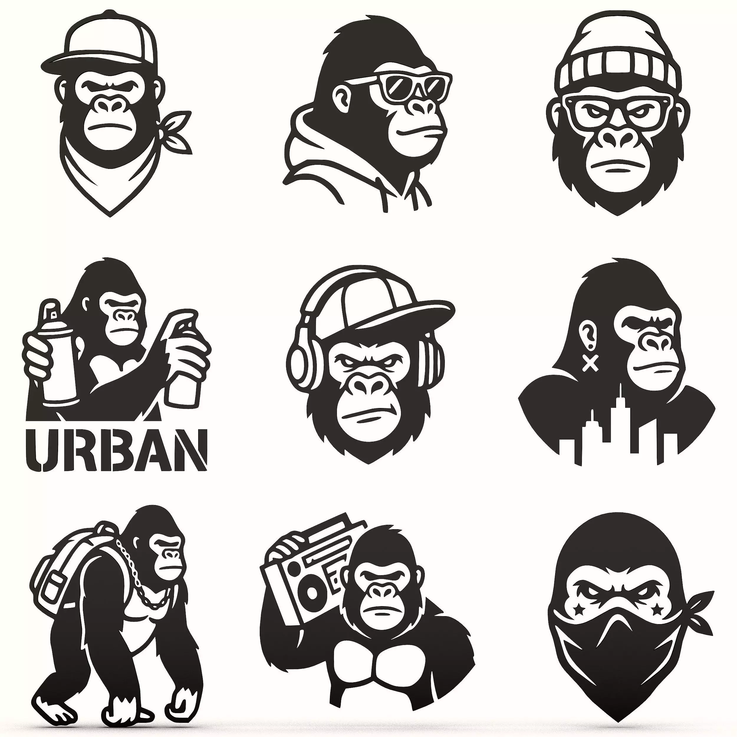 Urban Gorilla Street Art Pack Graffiti Style Gorilla Designs CNC 3D print model
