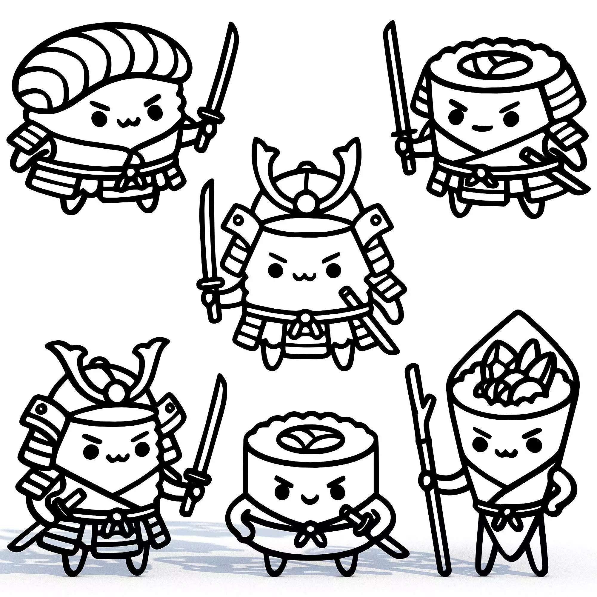 Kawaii Sushi Samurai Cute Warrior Sushi Wall Decor STL Set 3D print model