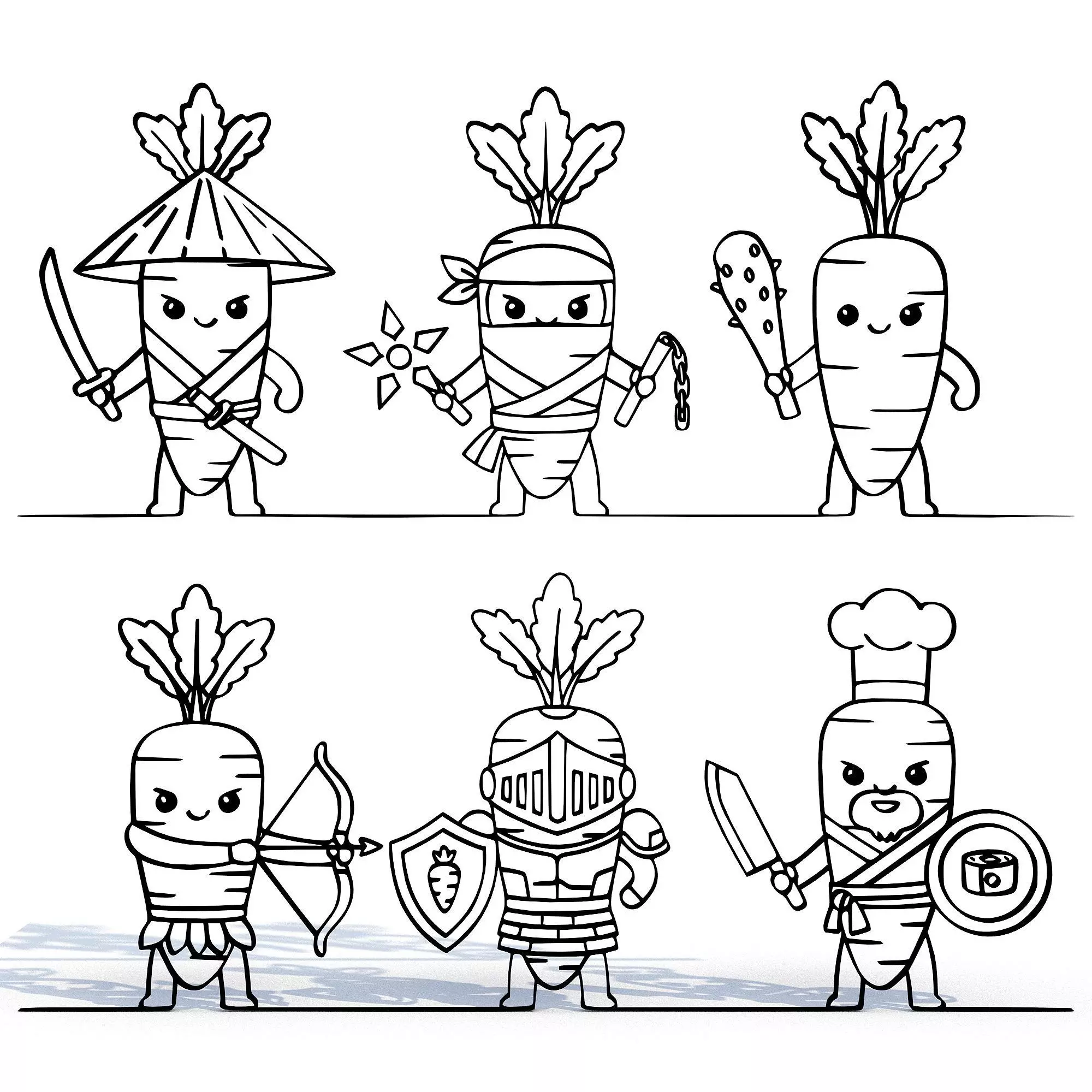 Kawaii Carrot Warriors Pack Cute Vegetable Characters 3D print model