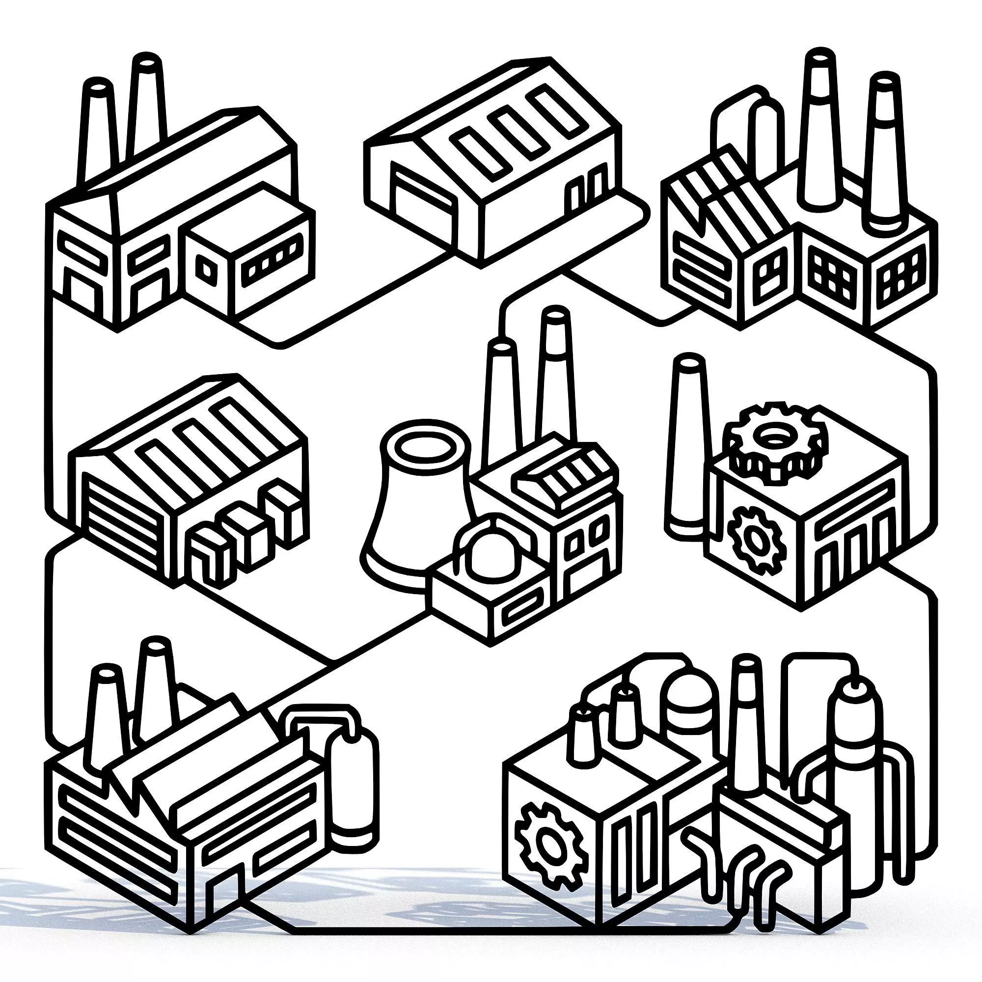 Industrial Buildings Line Art Set 3D print model