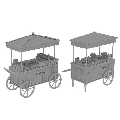 Mobile breakfast cart stall Low-poly 3D model 5