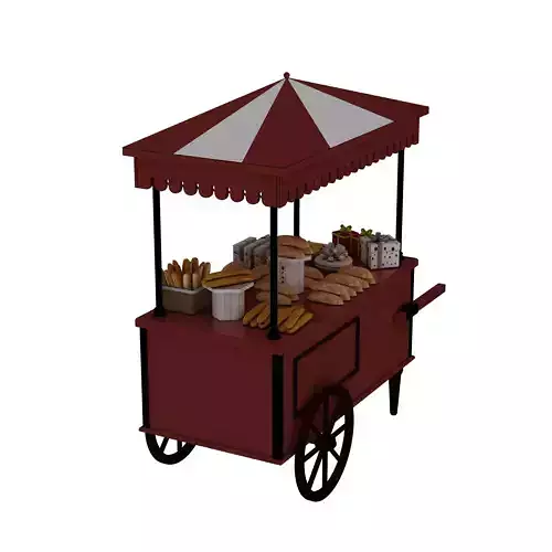 Mobile breakfast cart stall Low-poly 3D model 3