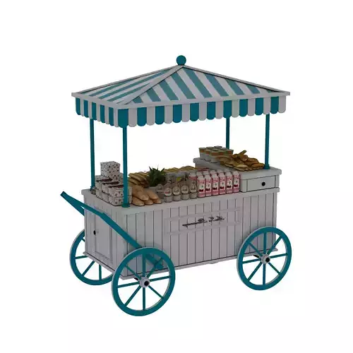 Mobile breakfast cart stall Low-poly 3D model 2