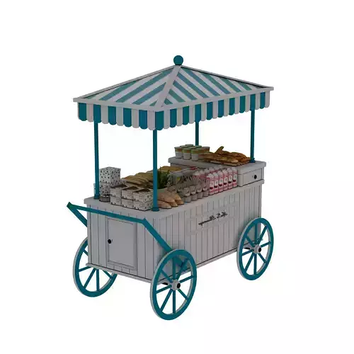 Mobile breakfast cart stall Low-poly 3D model 6
