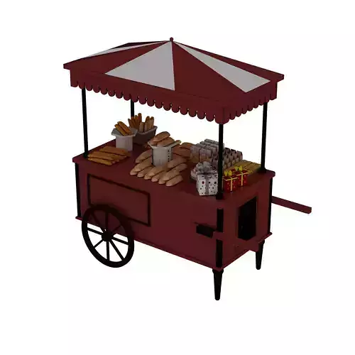 Mobile breakfast cart stall Low-poly 3D model 4