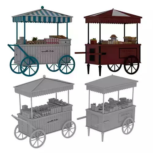 Mobile breakfast cart stall Low-poly 3D model
