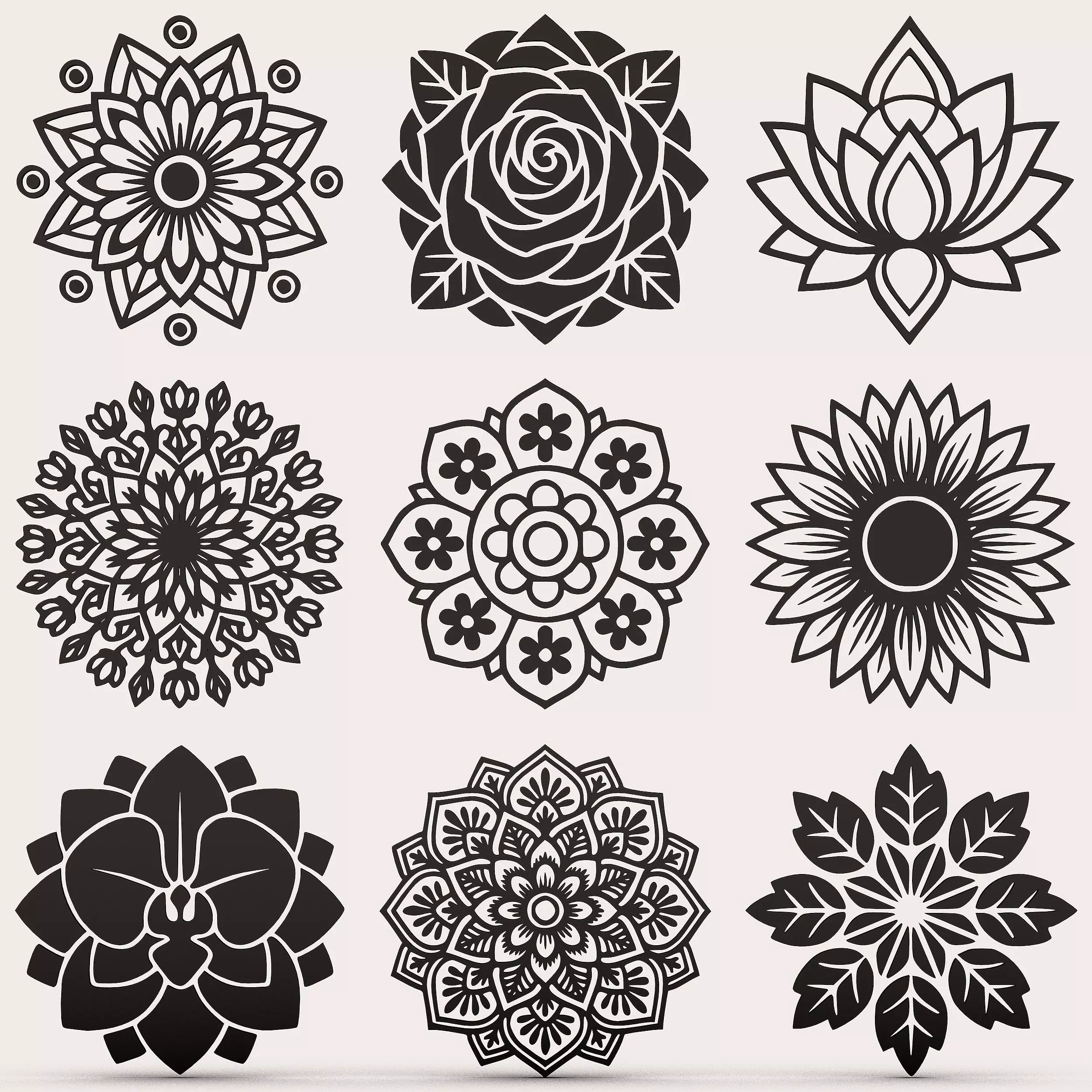 Floral Mandala Vol4 9 Decorative Flower Patterns CNC Laser Cut 3D print model