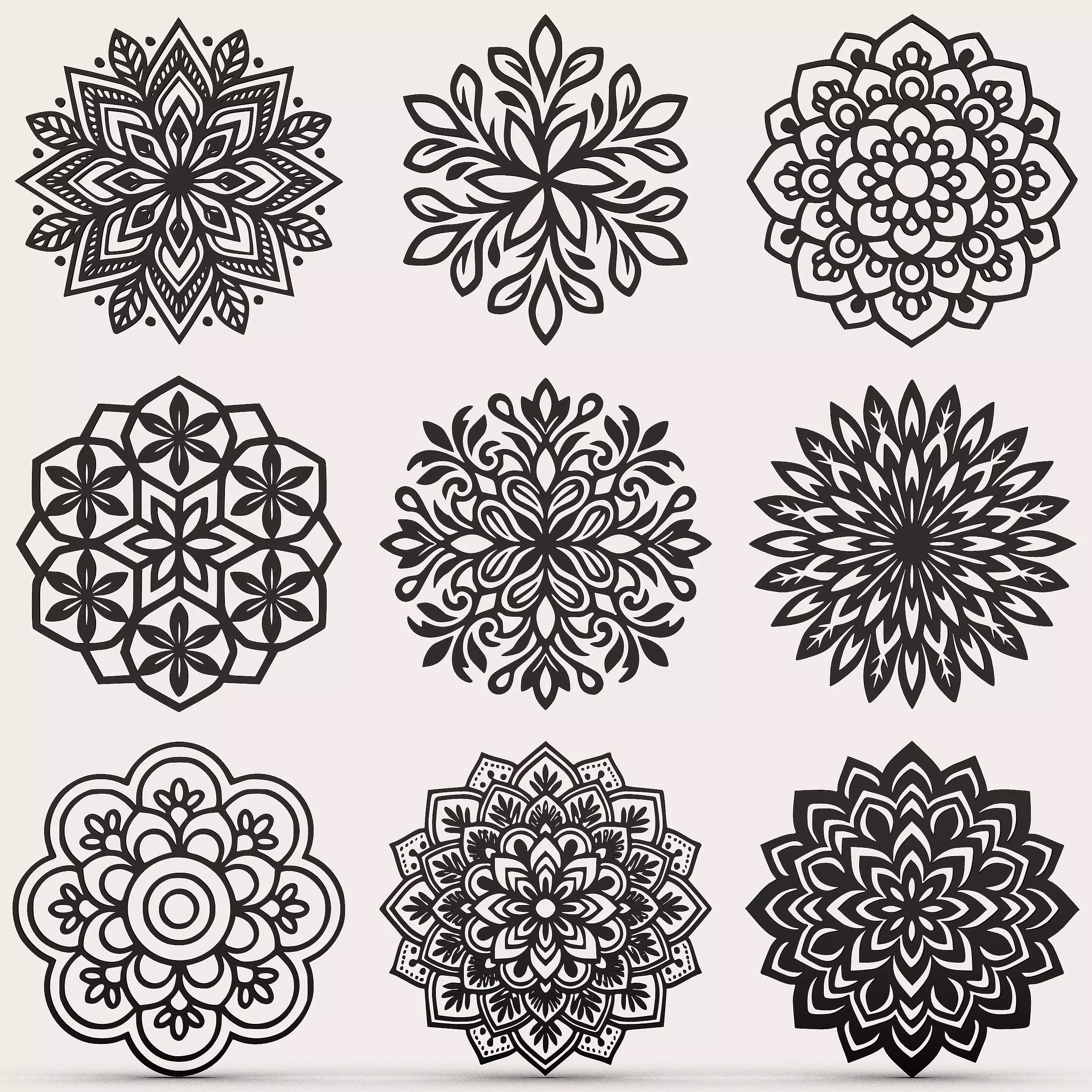Floral Mandala Vol3 9 Decorative Mandala Flower Patterns CNC 3D print model
