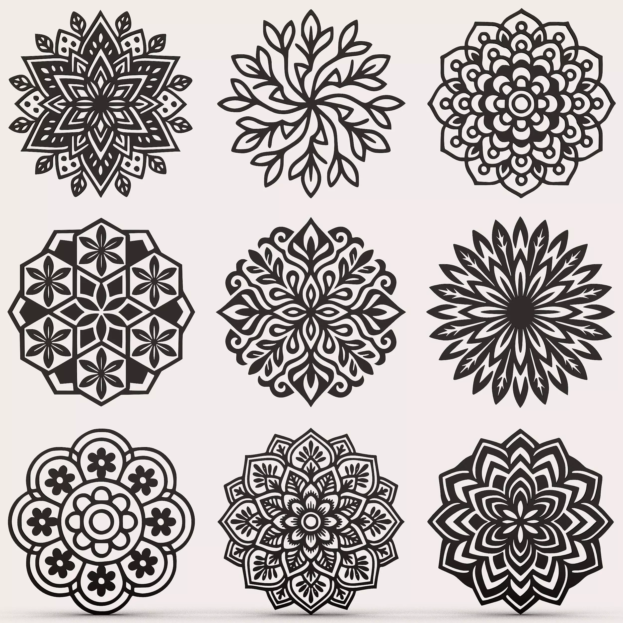 Floral Mandala Vol2 9 Decorative Flower Patterns CNC Laser Cut 3D print model