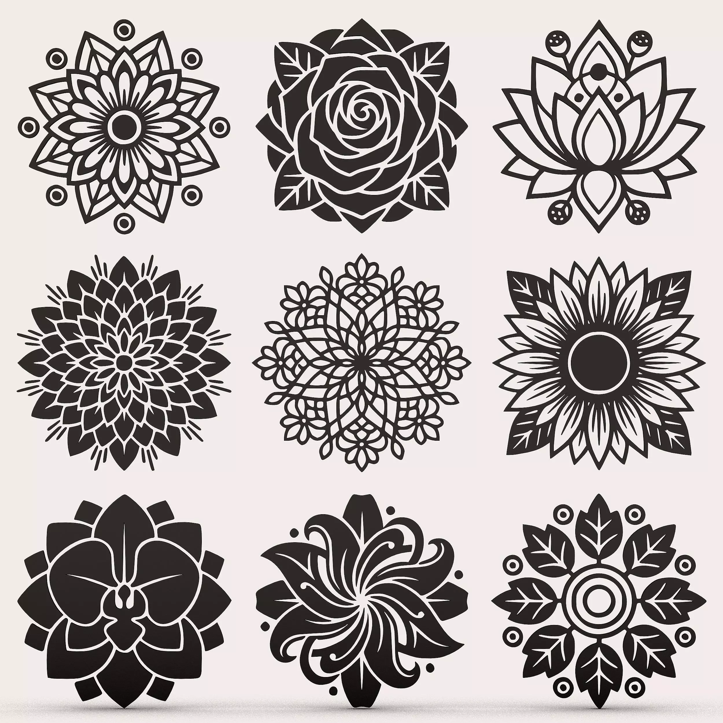 Floral Mandala Vol1 9 Decorative Flower Patterns CNC Laser Cut 3D print model