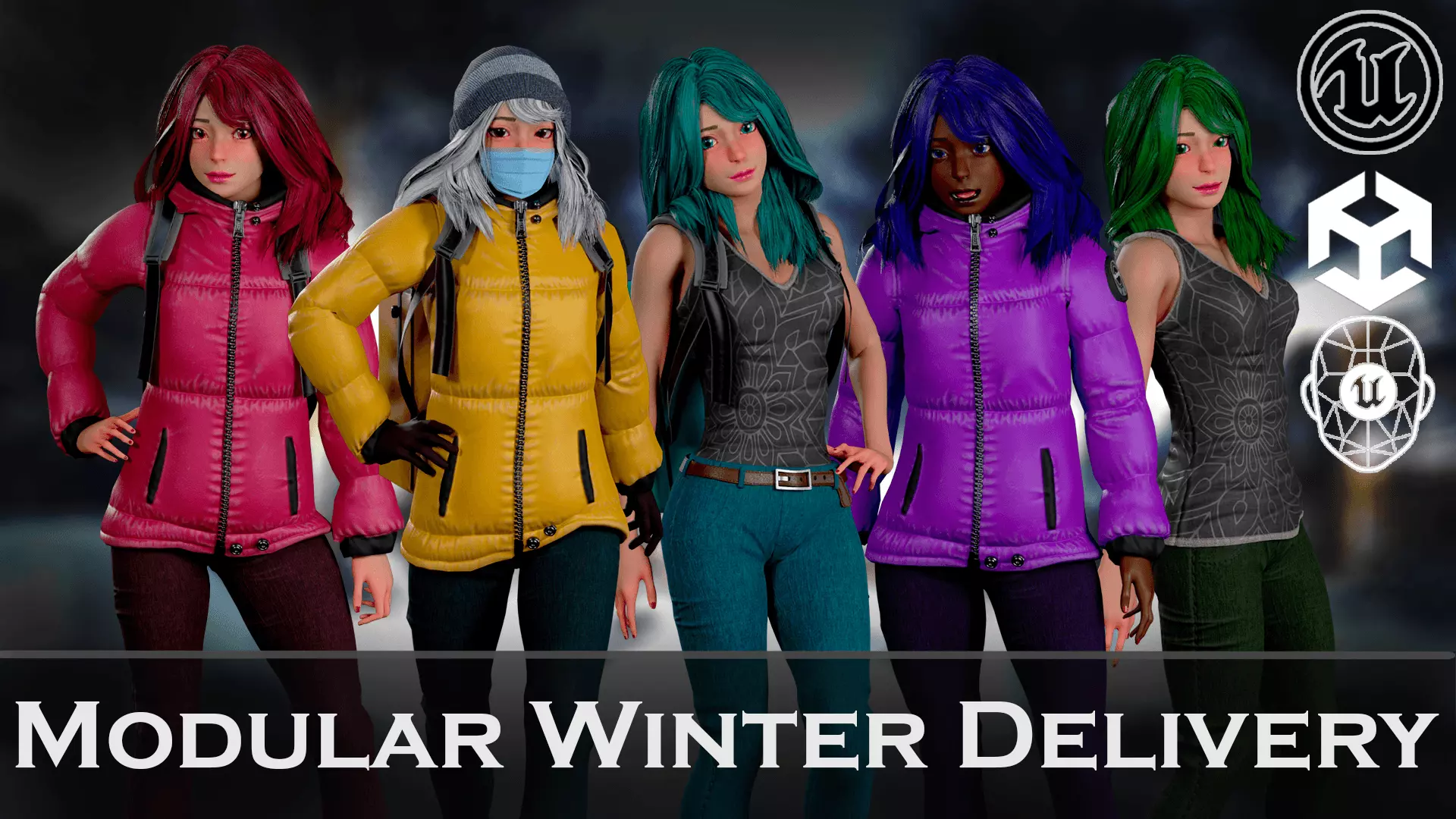 Winter Delivery Girl Modular Game Character Pack Low-poly 3D model