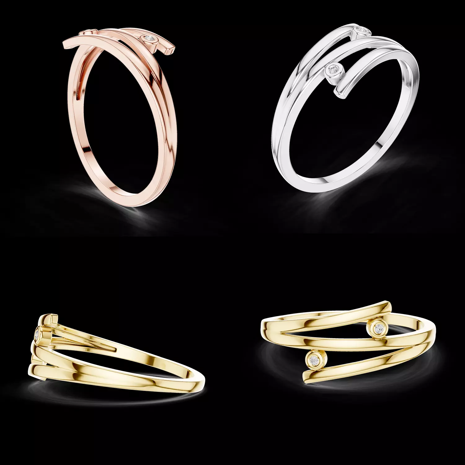 Modern Wrap Diamond Ring Minimal Open Band Elegant Design 3D print model