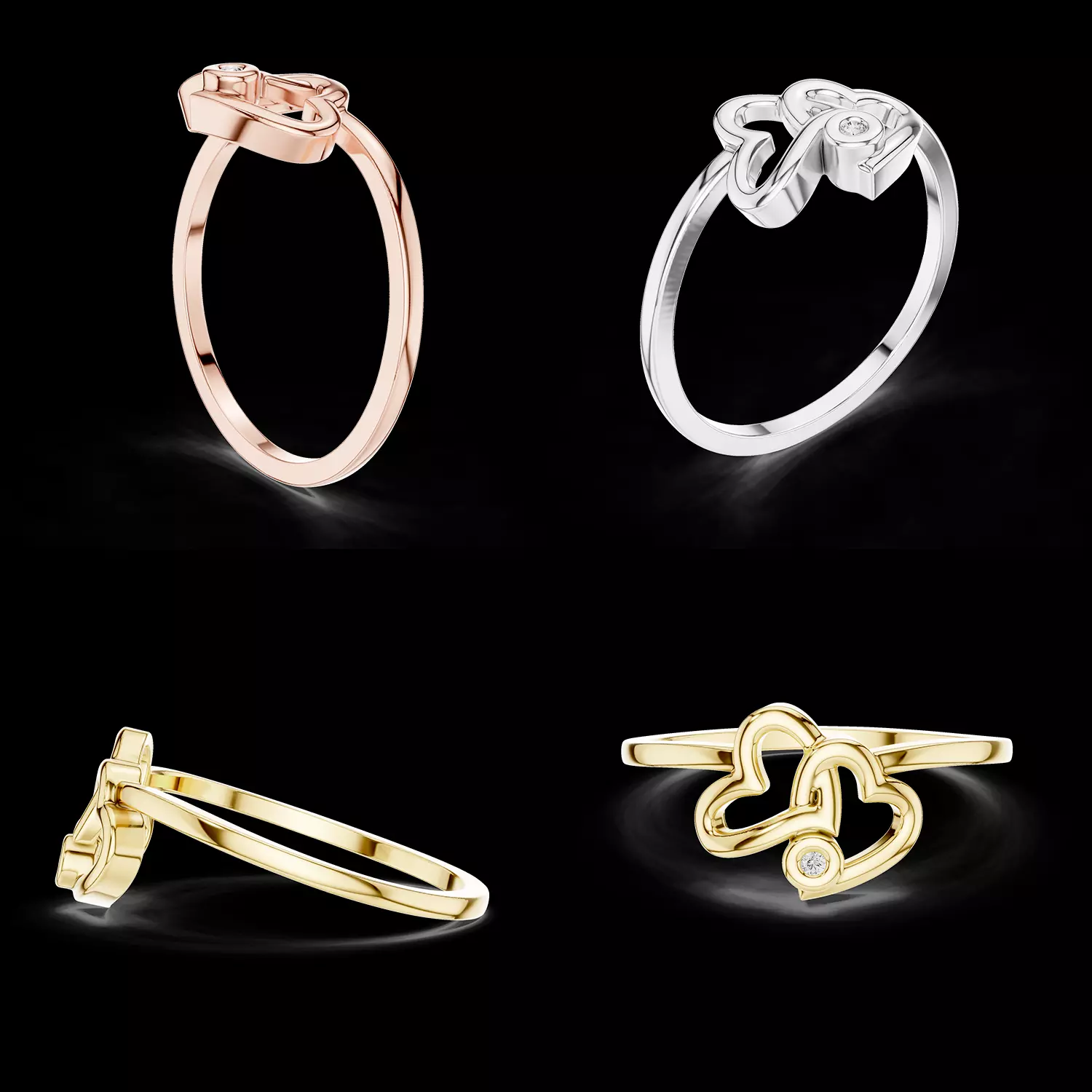 Double Heart Diamond Ring Romantic Minimal Elegant Design 3D print model