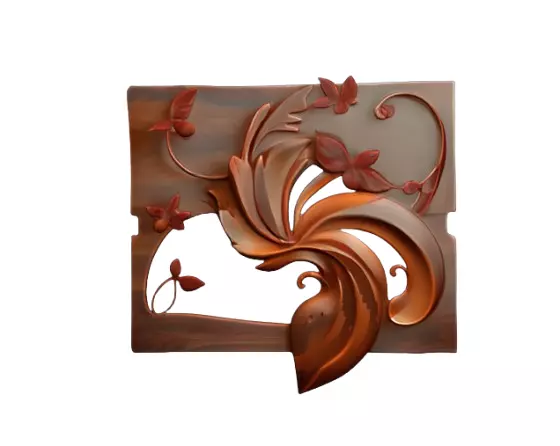 Art Nouveau Floral Relief Organic Wood Ornament 3D print model