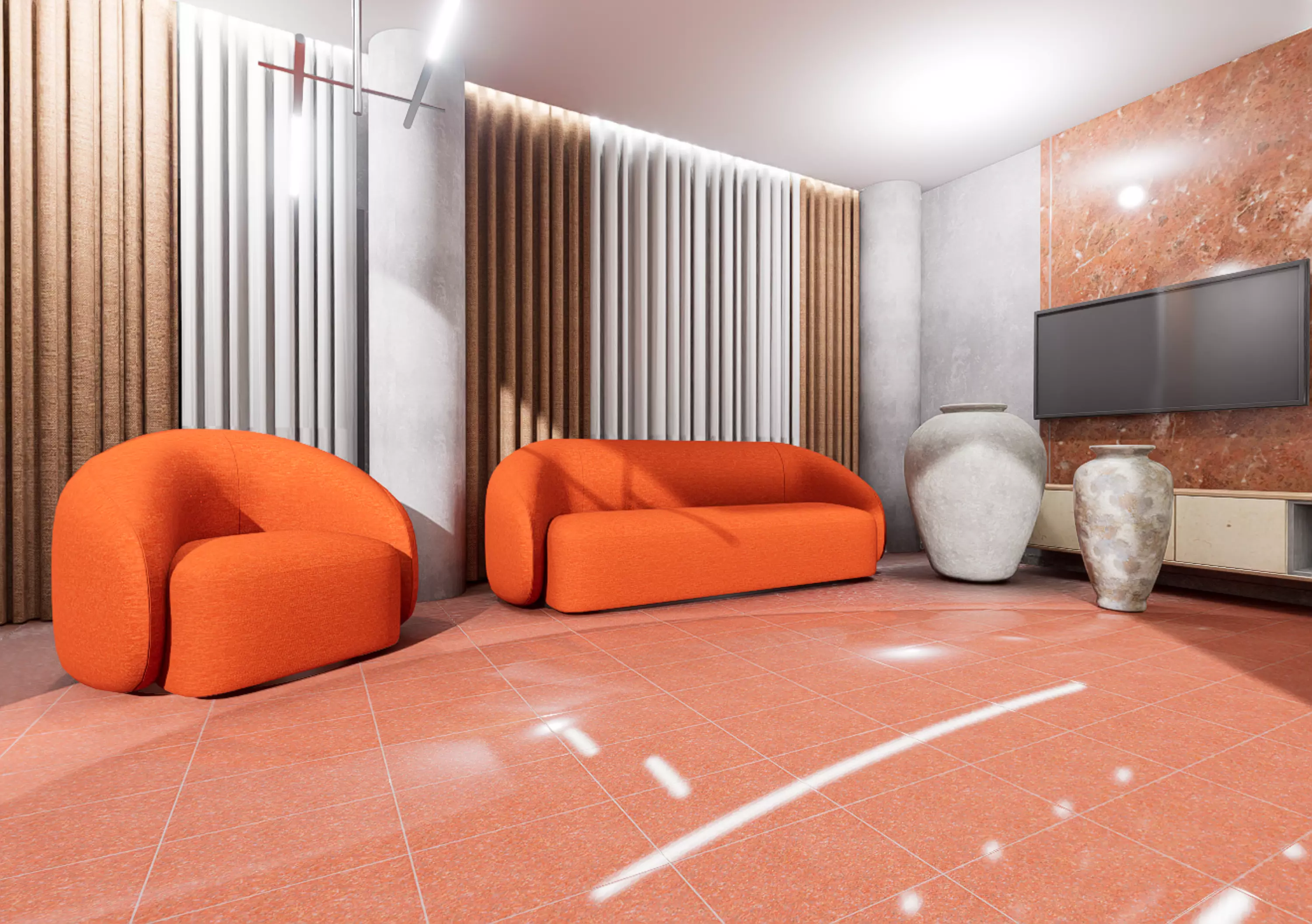 Swivel Chair Sofa complect and Vases decor 3D model