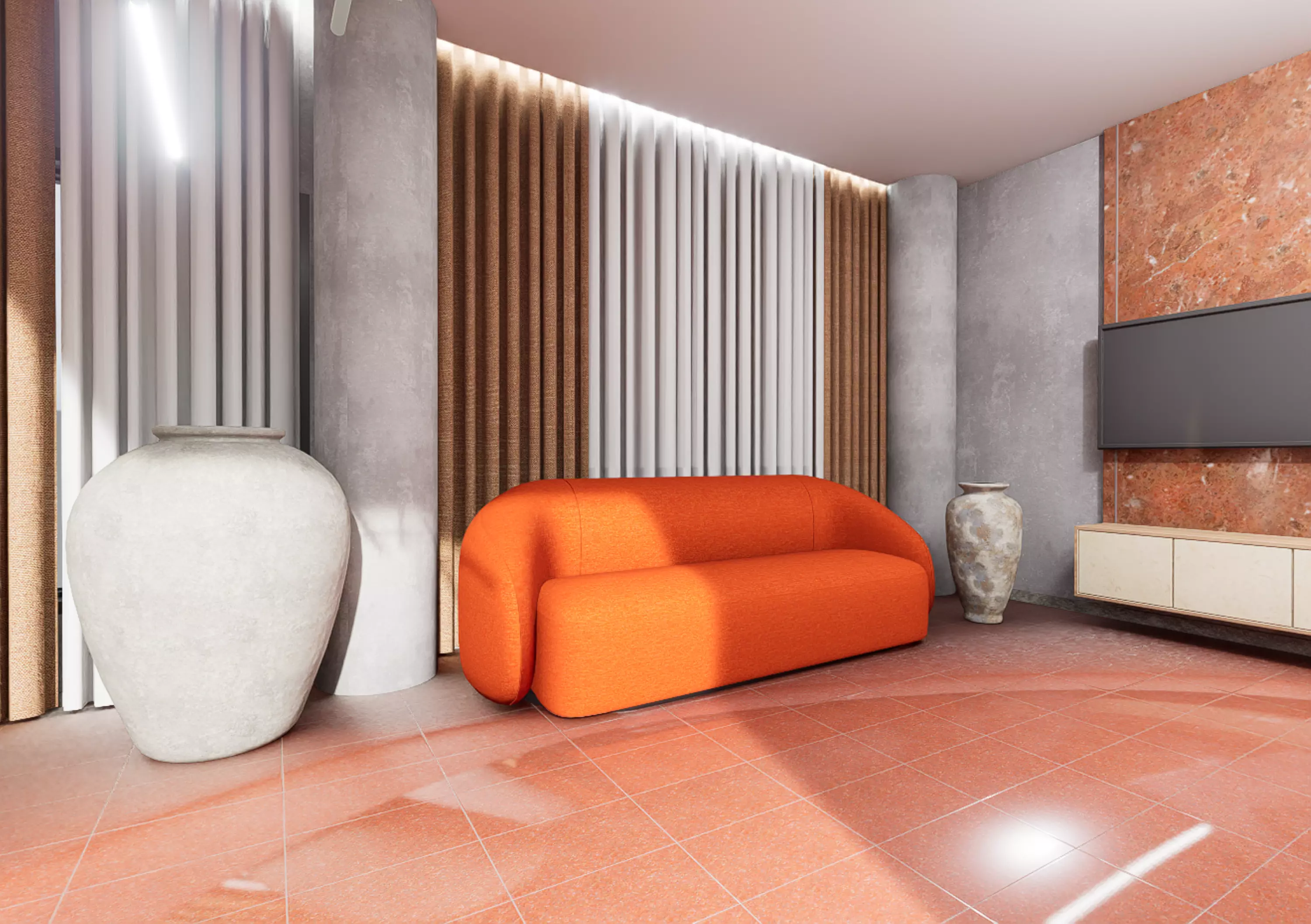 Canape sofa modern and vases decor 3D model