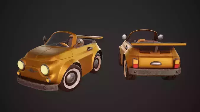 Fiat 500 cartoon stylized Low-poly 3D model