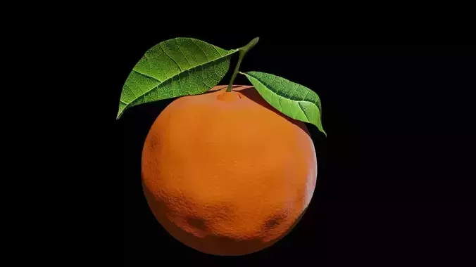 Hyper-realistic Orange Fruit with Leaves and Stem