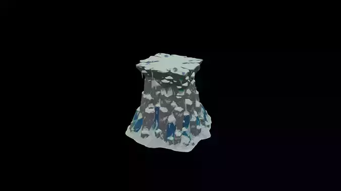 Low Poly Stylized Snowy Rock Mountain Plateau - PBR