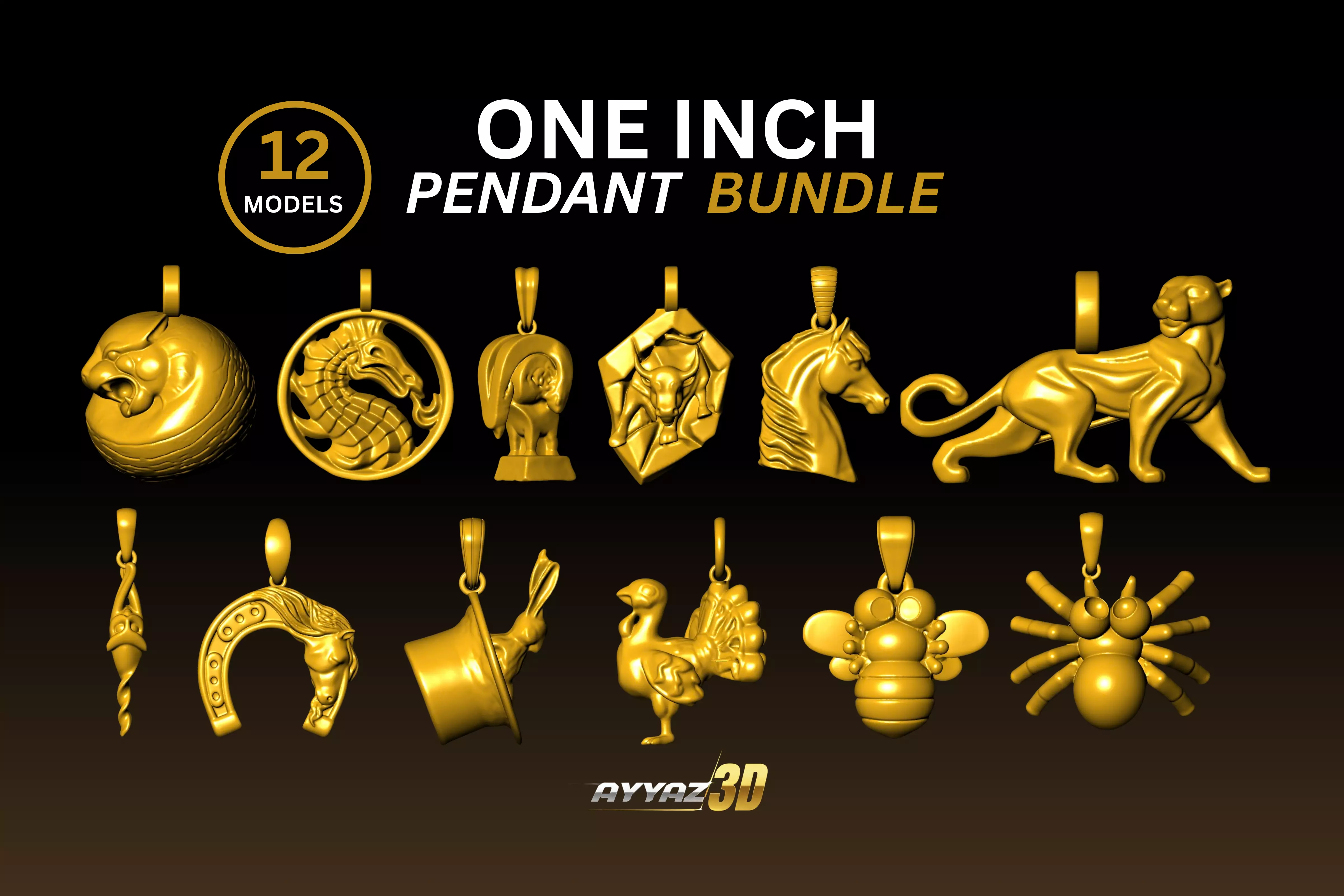 One Inch Animal Pendant Bundle - Jewelry STL Pack 3D print model