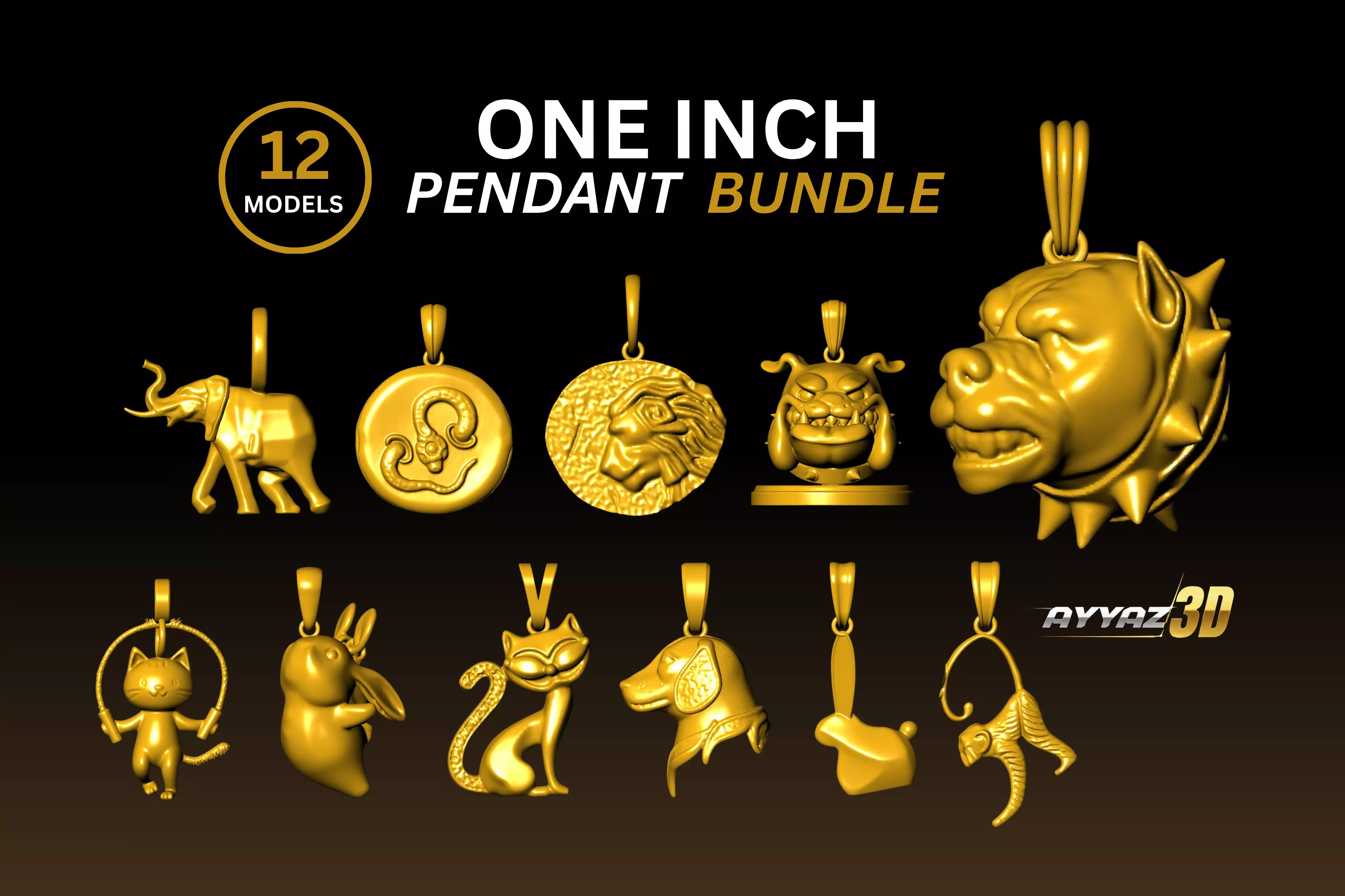 One Inch Animal Pendant Bundle - Jewelry STL Pack 3D print model