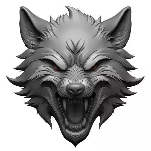 Fierce Roaring Wolf Head Relief 3D Model 3D print model