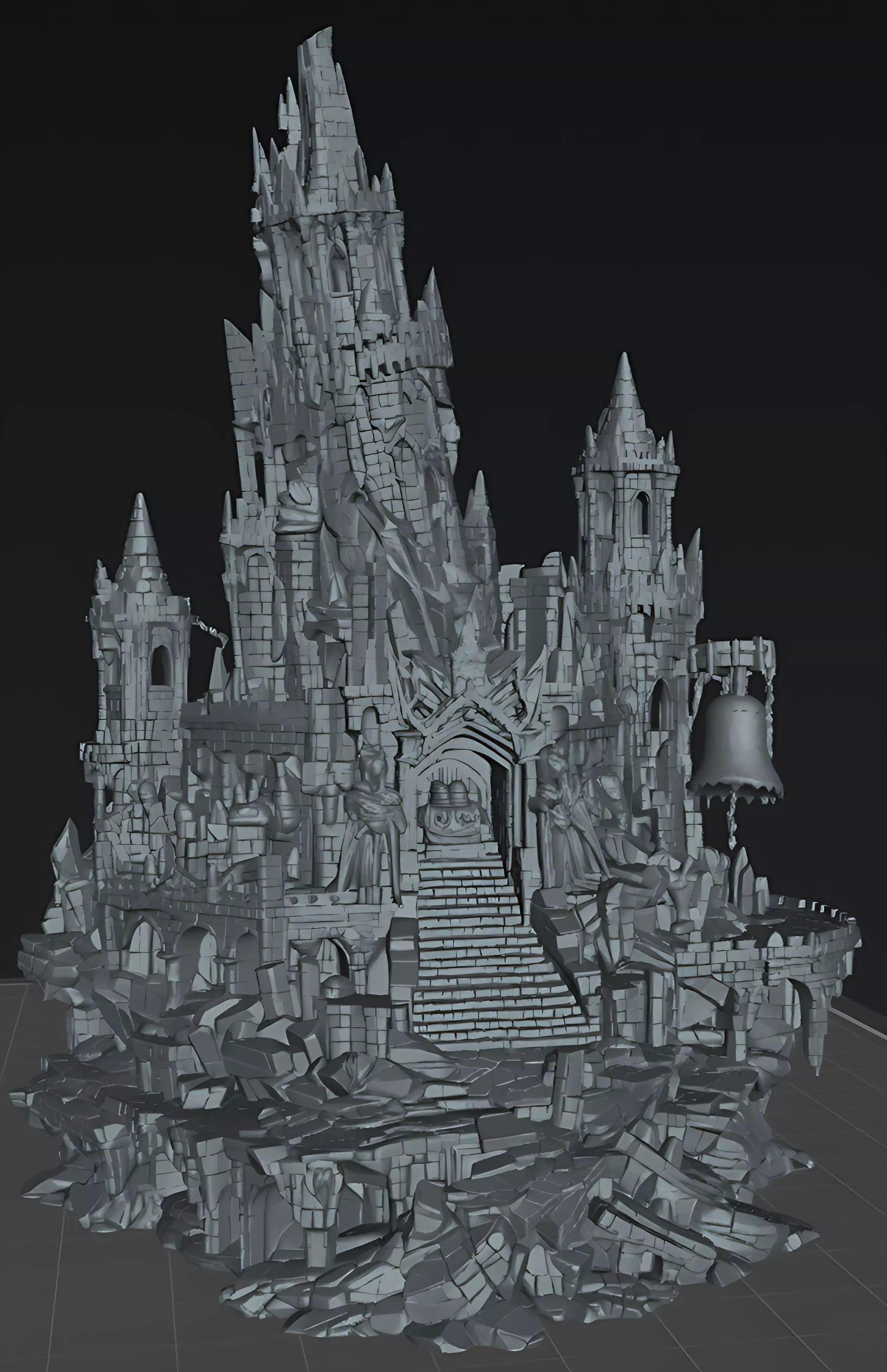 Forsaken Gothic Cathedral Ruins Dark Fantasy Diorama STL 3D print model