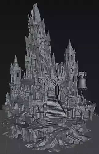 Forsaken Gothic Cathedral Ruins Dark Fantasy Diorama STL