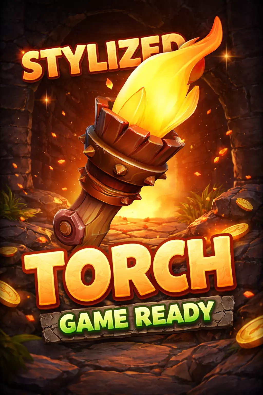 Stylized Fantasy Torch Game Ready 3D Model Low-poly 3D model