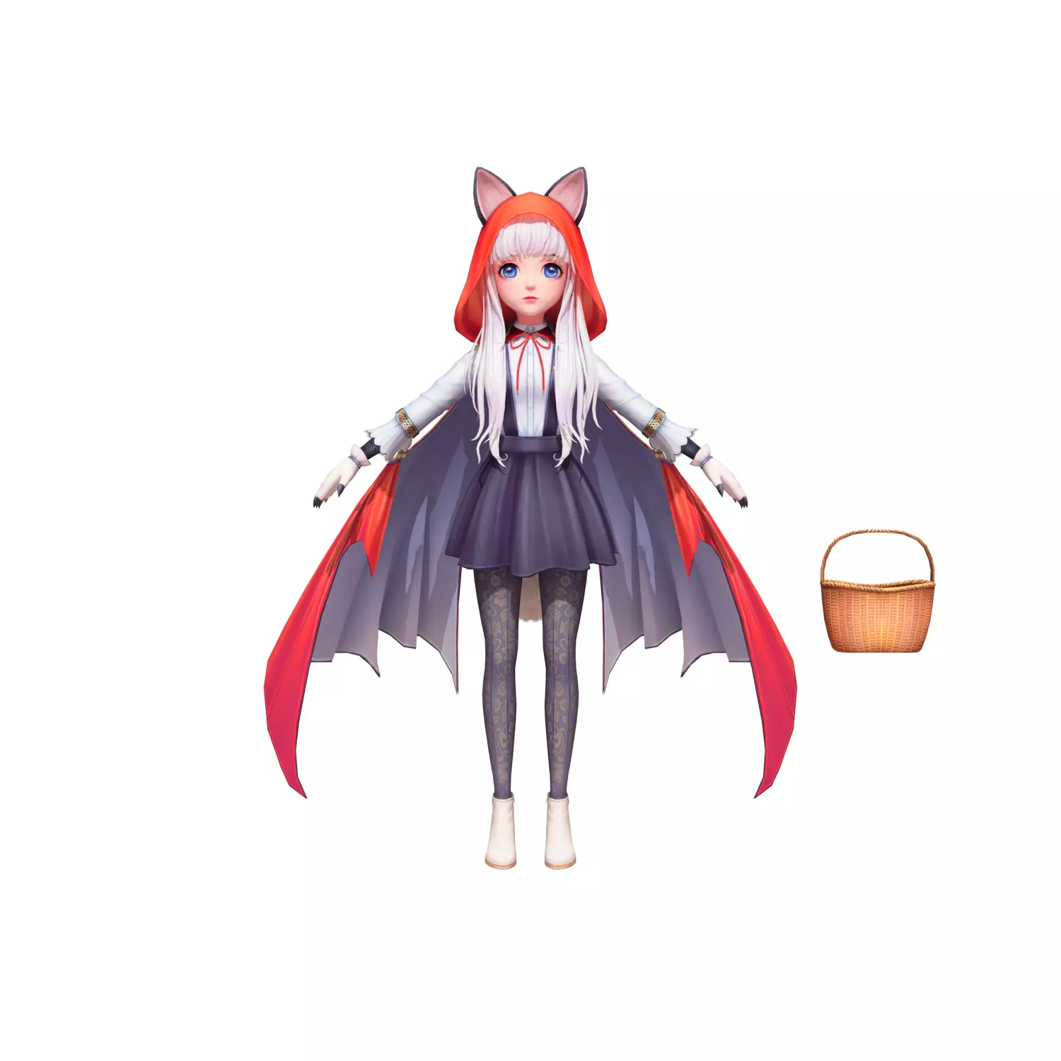 Cartoon little girl in red cape-Fox Demon Low-poly 3D model