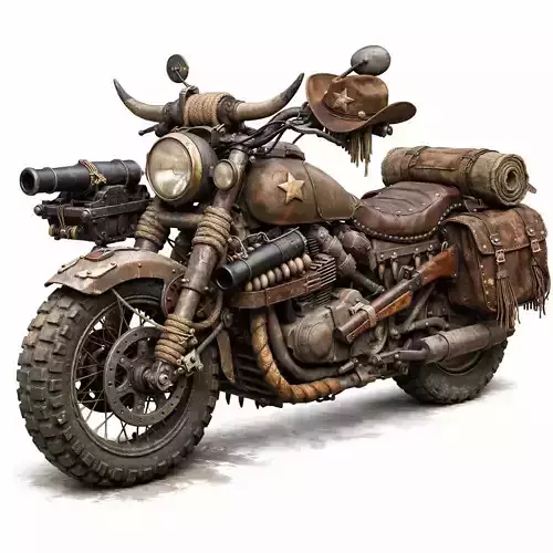 Wild West Frontier Combat Motorcycle 3D Model