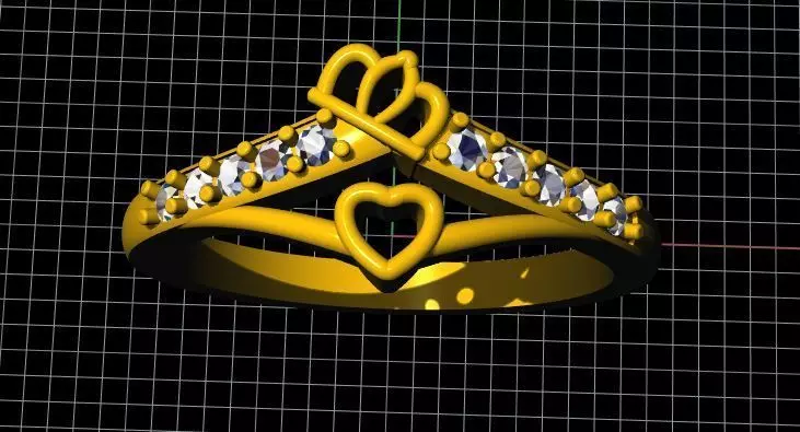V-shaped heart and crown ring 3dm file 3D print model