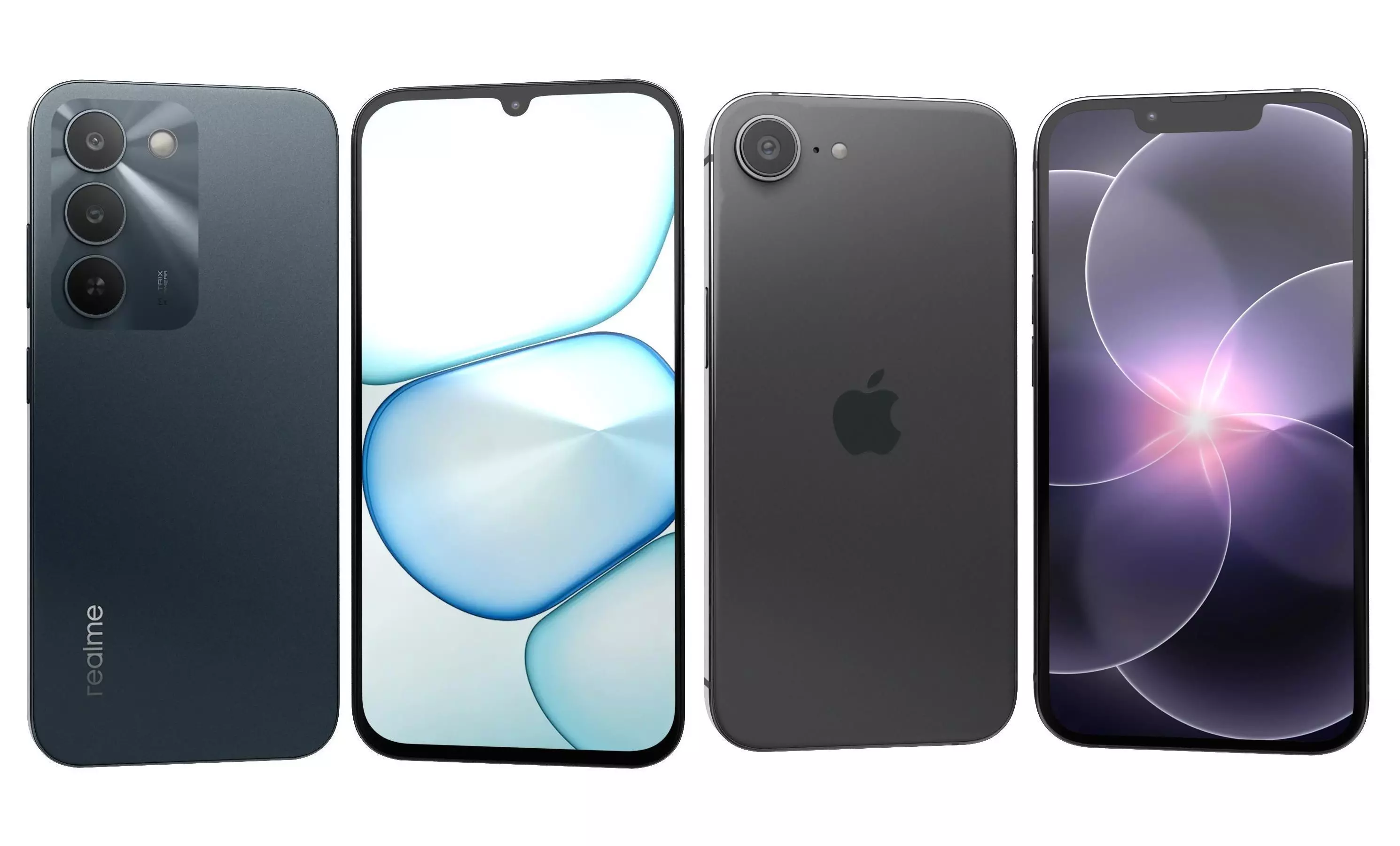 Realme C83 5G Sprouting Green And Apple iPhone 17e Black 3D model