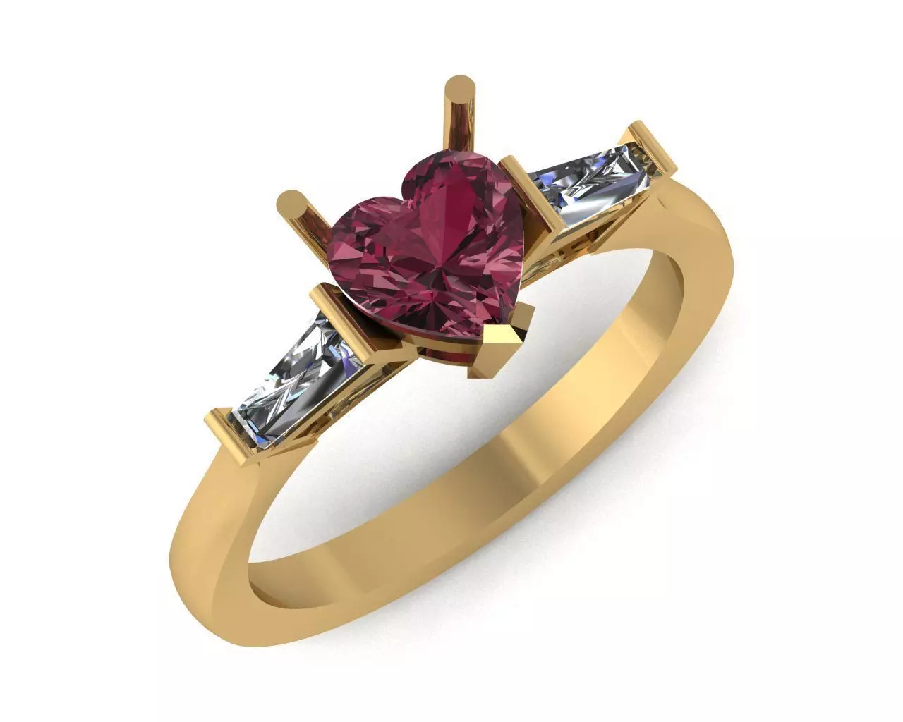 Heart Taper Three Stone Printable Ring All sizes 3D print model