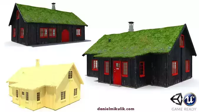 Faroe Island House Low Poly 3d Model Low-poly 3D model