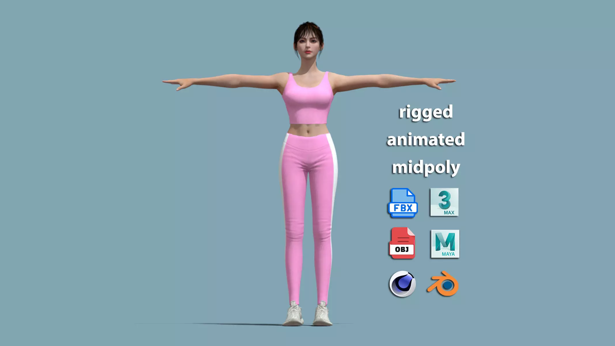 T-Pose Rigged Fitness Girl 3D model