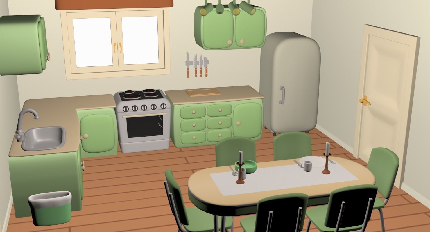 Cartoony Kitchen 3D model_0
