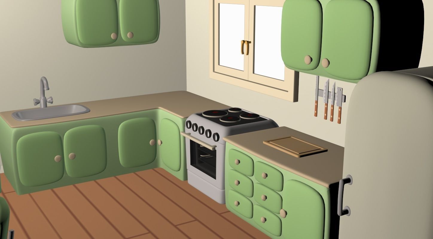 Cartoony Kitchen 3D model_1