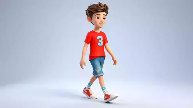 Cartoon Boy Kid 3D Character Rigged Stylized Child