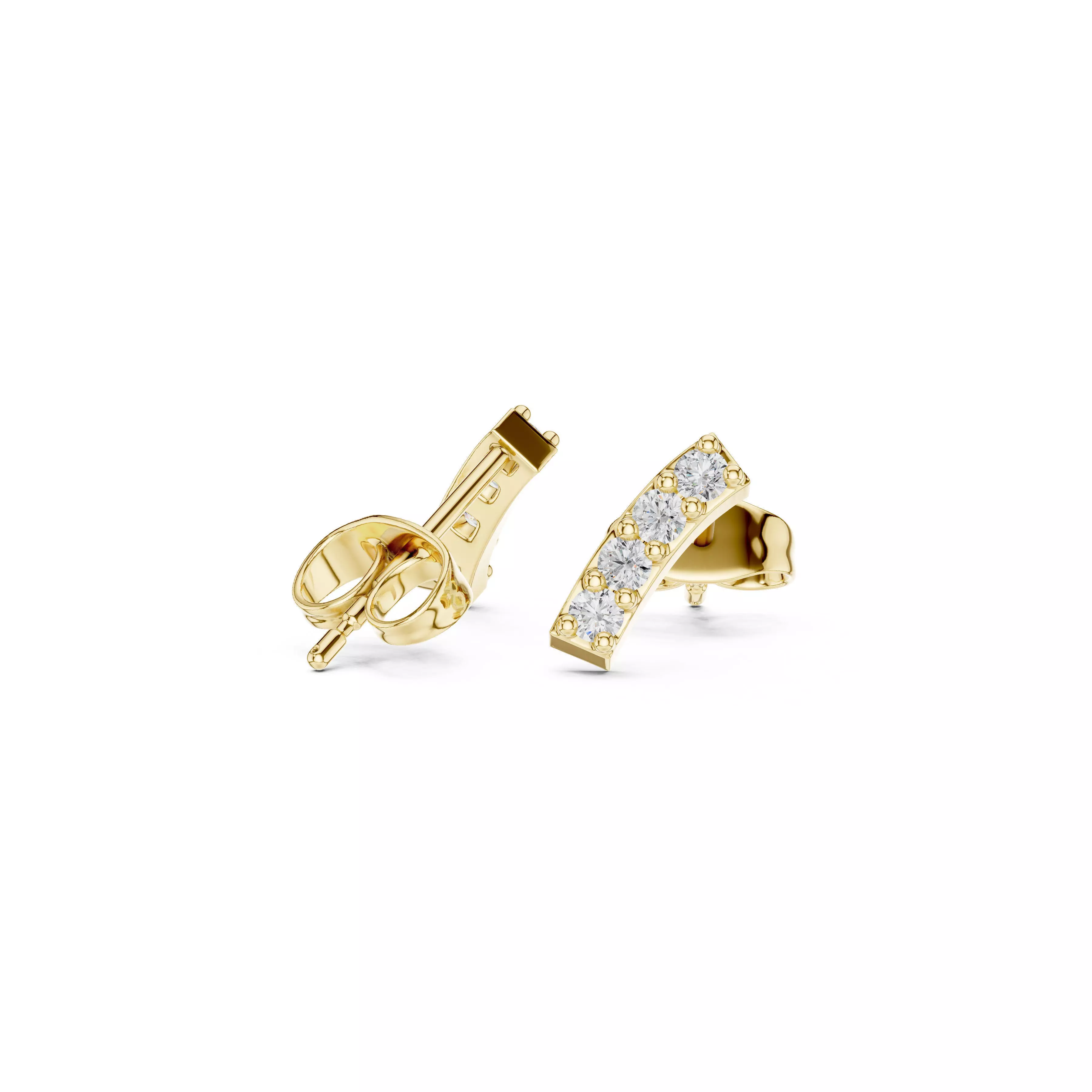 Jewelry Curved Bar Diamond Stud Earrings Pave Line Studs CAD 3D print model
