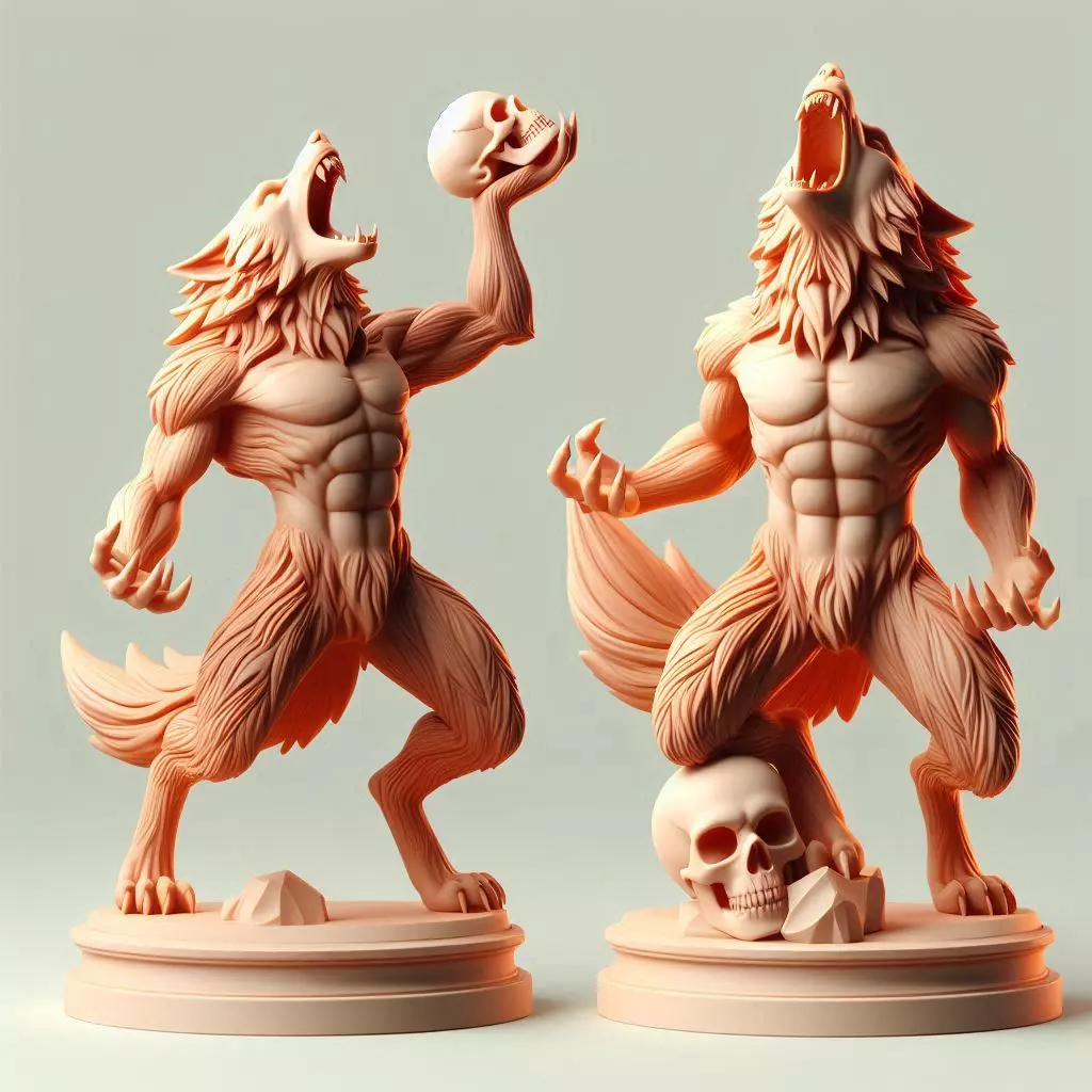 3851 Ivory Werewolf Howling with Skull 3D Model STL 3D print model
