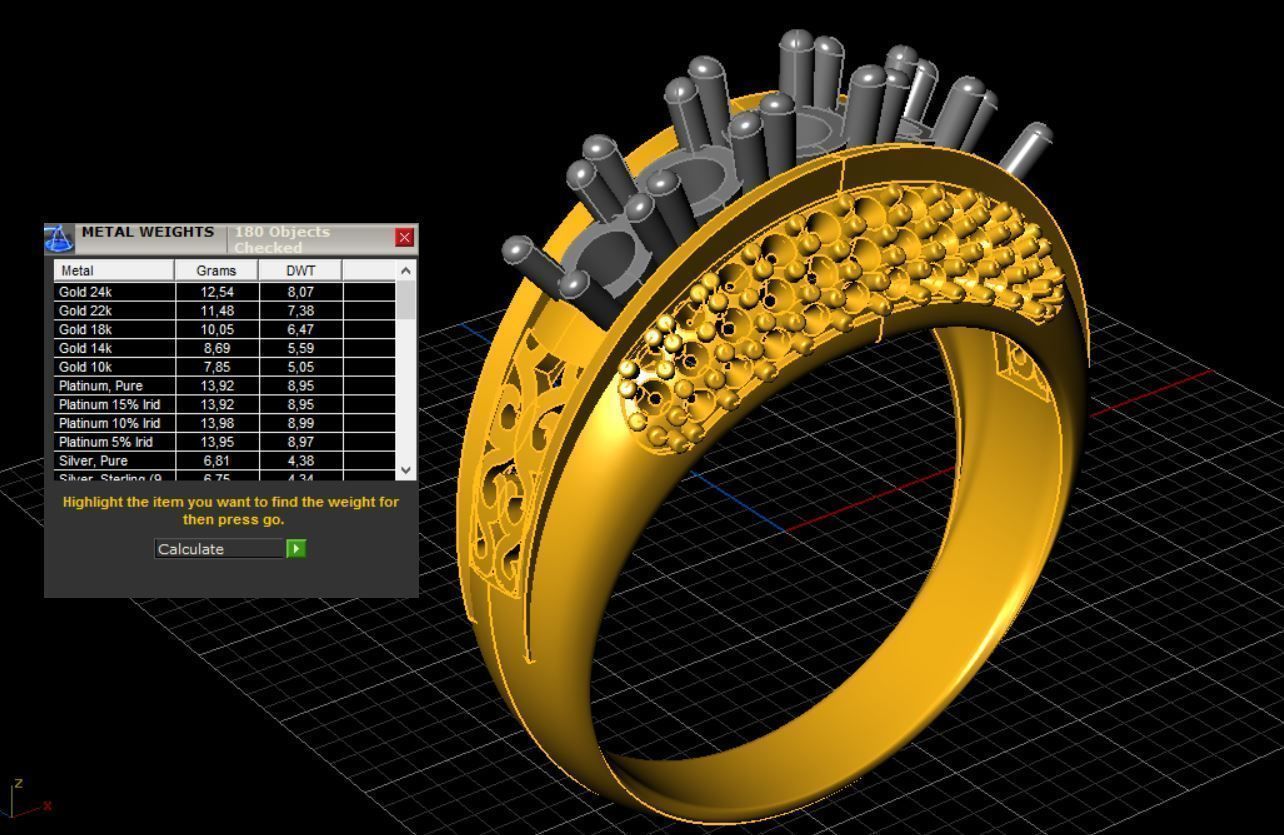 Ring gold with diamonds 3D print model_4