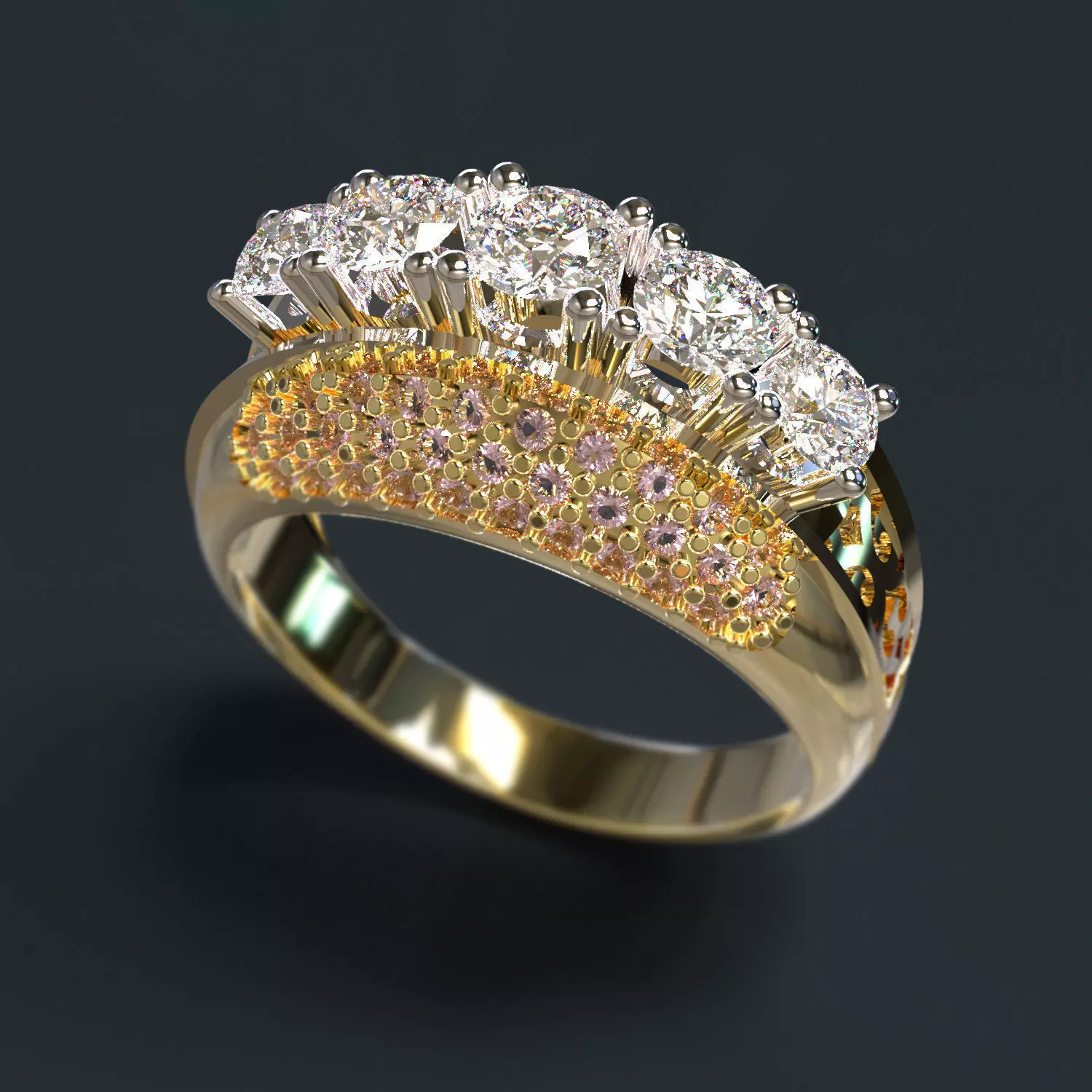 Ring gold with diamonds 3D print model_0