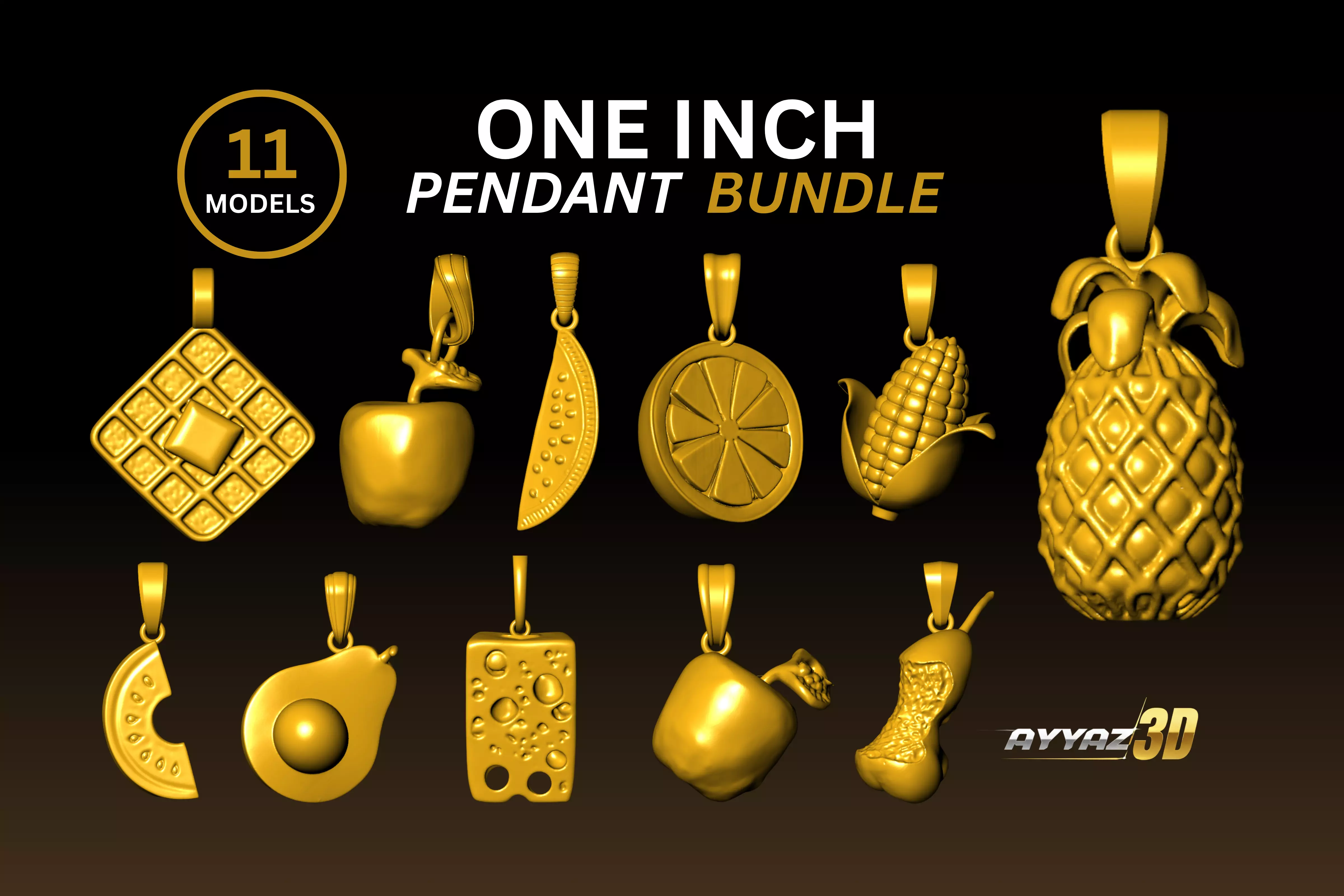 Food and Fruit Pendant Bundle - Jewelry 3D Print Pack 3D print model