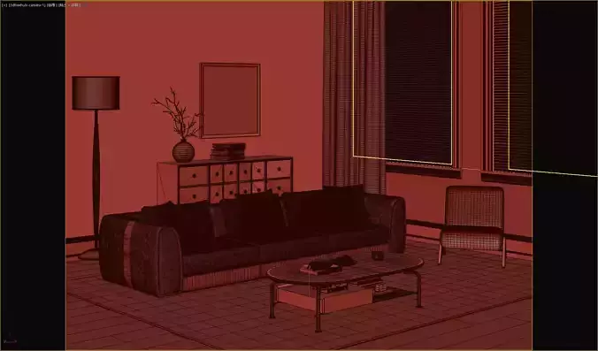 Warm Wood Living Room 3D model 7