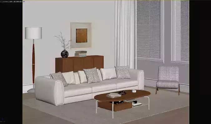 Warm Wood Living Room 3D model 5