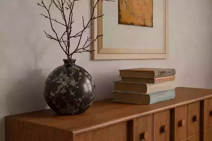 Warm Wood Living Room 3D model 4