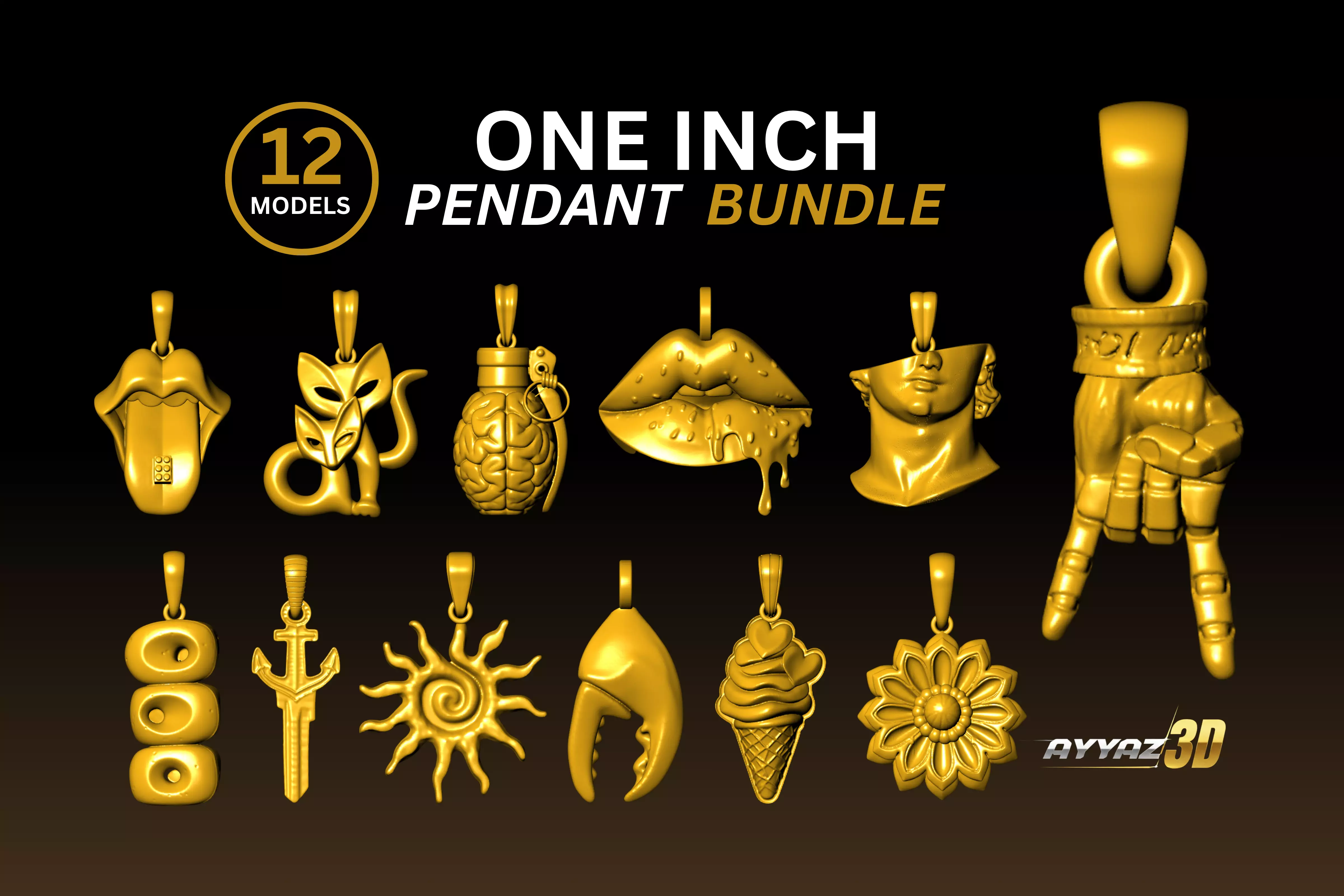 Aesthetic Pendant Bundle 12 Mixed One Inch Jewelry STL Pack 3D print model
