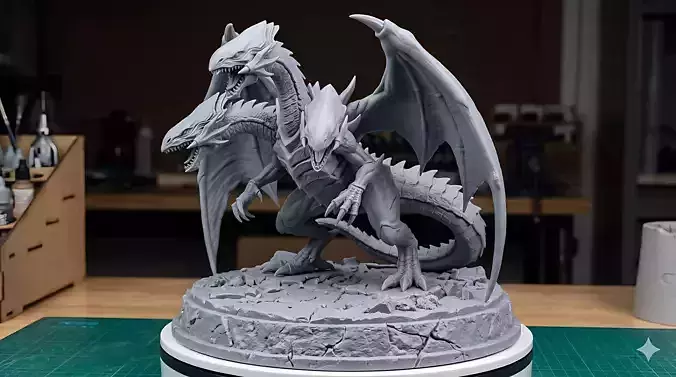 Tri-Headed Abyss Dragon Fantasy Creature STL for 3D Printing